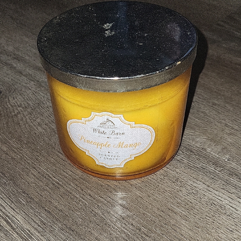 White Barn Pineapple Mango Candle - Vibrant Yellow with Silver Lid